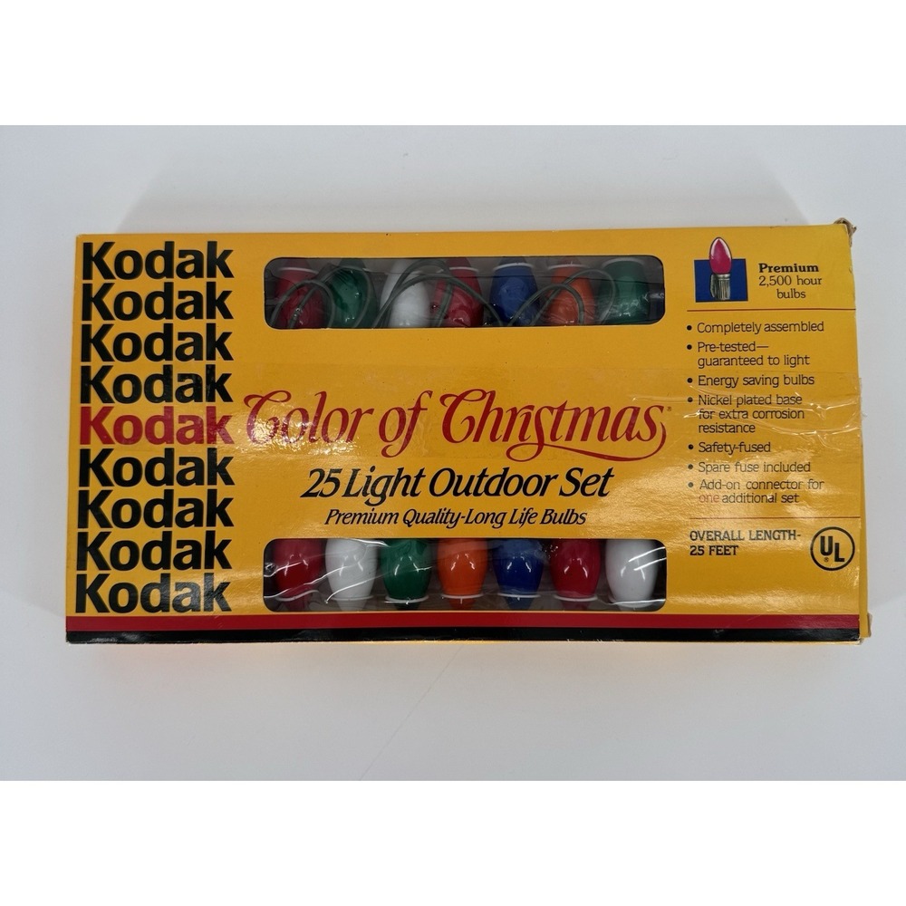 Vintage‎ Kodak Christmas Lights 25ft Outdoor Set Multi-Color Bulbs USED WORKS